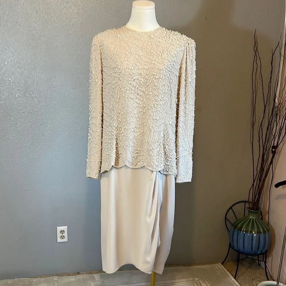 Jack Bryan Chic Cream Beaded Dress size 16